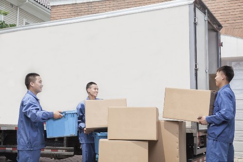 Storage boxes and household items prepared for transport in Kingsbury